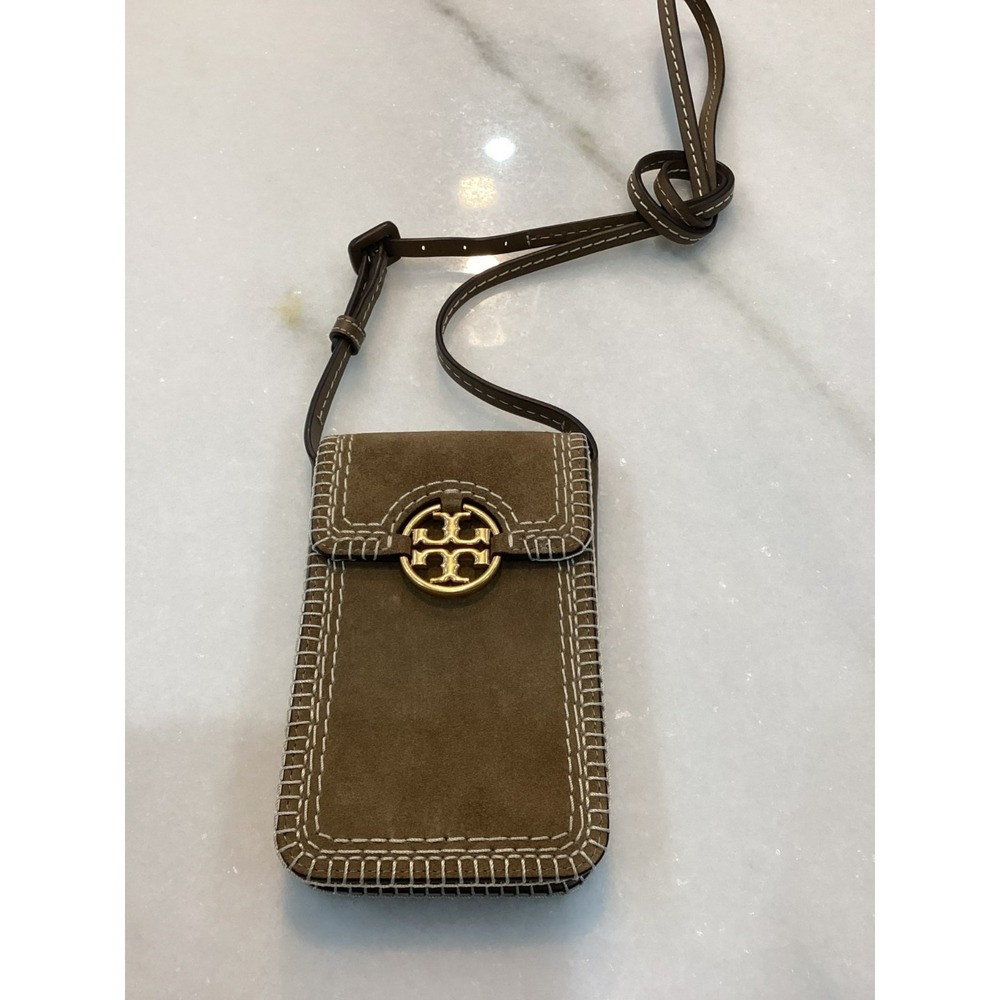 Tory Burch Miller Toasted Sesame Phone Crossbody Gold Logo Magnetic Closure
